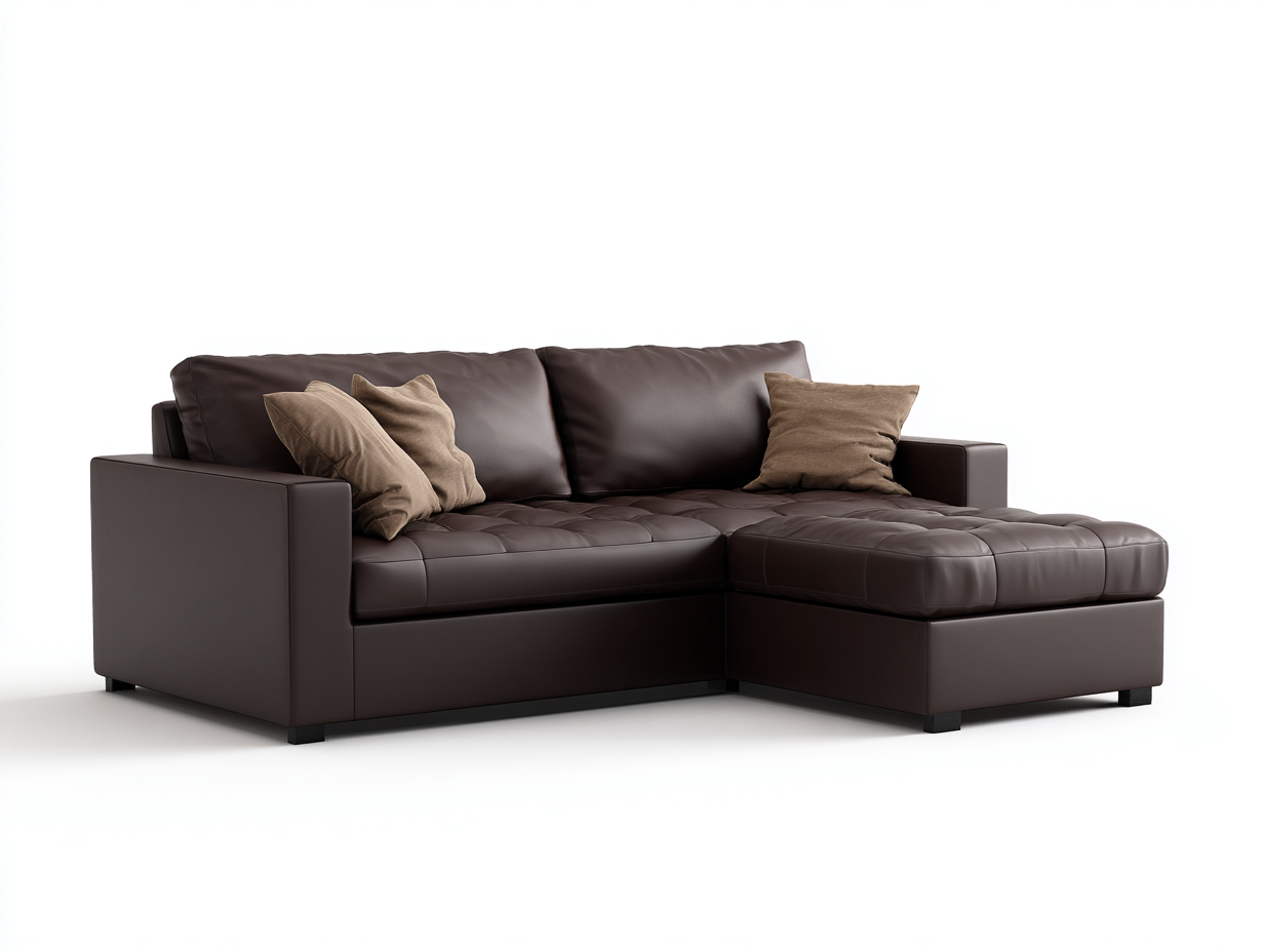 Sofás de esquina sofá de esquina tapizado en cuero sintético color marrón oscuro 220x150x85 cm para salón - estilo moderno-Doroiadwell