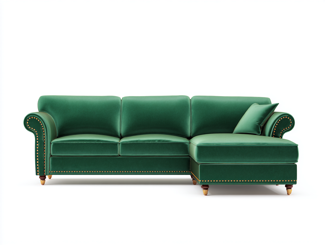 Sofás de esquina sofá de esquina tapizado en terciopelo color verde 230x150x85 cm para salón - estilo clásico moderno-Doroiadwell