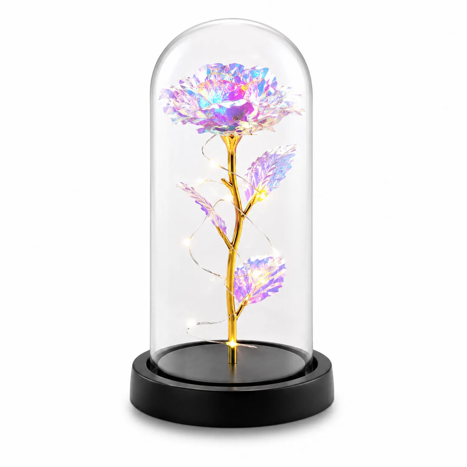 Lampada Rosa Iridescente con LED e Cupola di Vetro