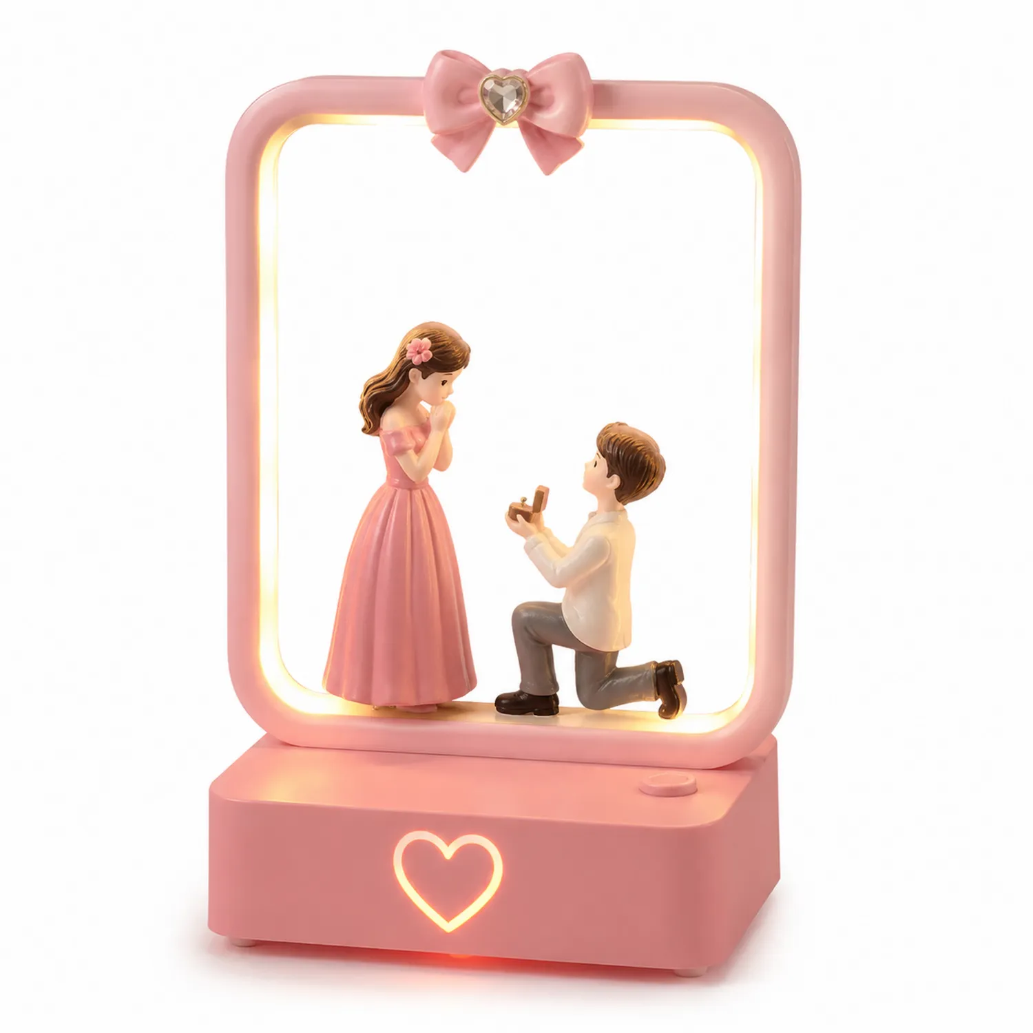 Lampada Decorativa LED Rosa con Scena di Proposta Romantica