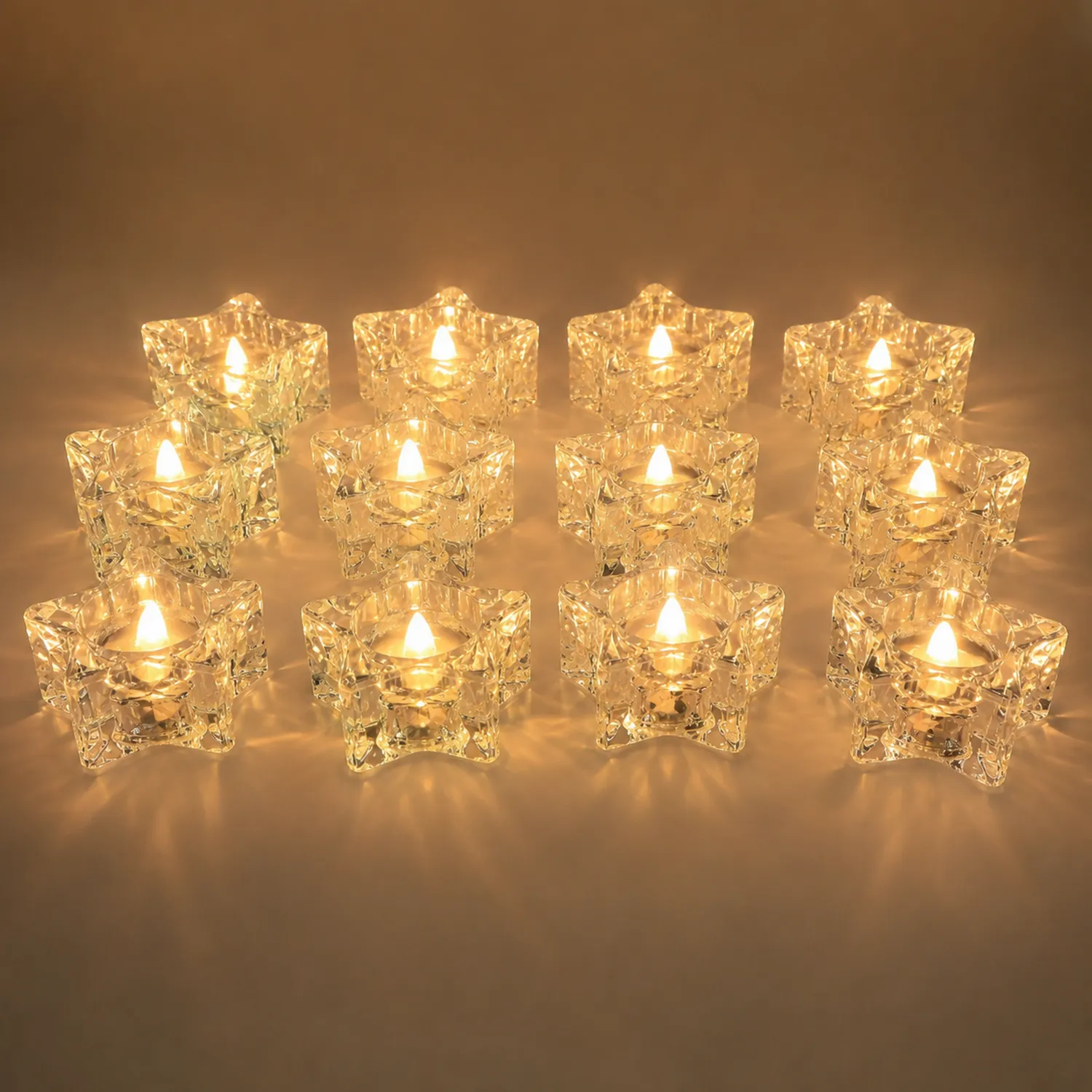 Portacandele Tealight a Forma di Stella in Vetro Trasparente