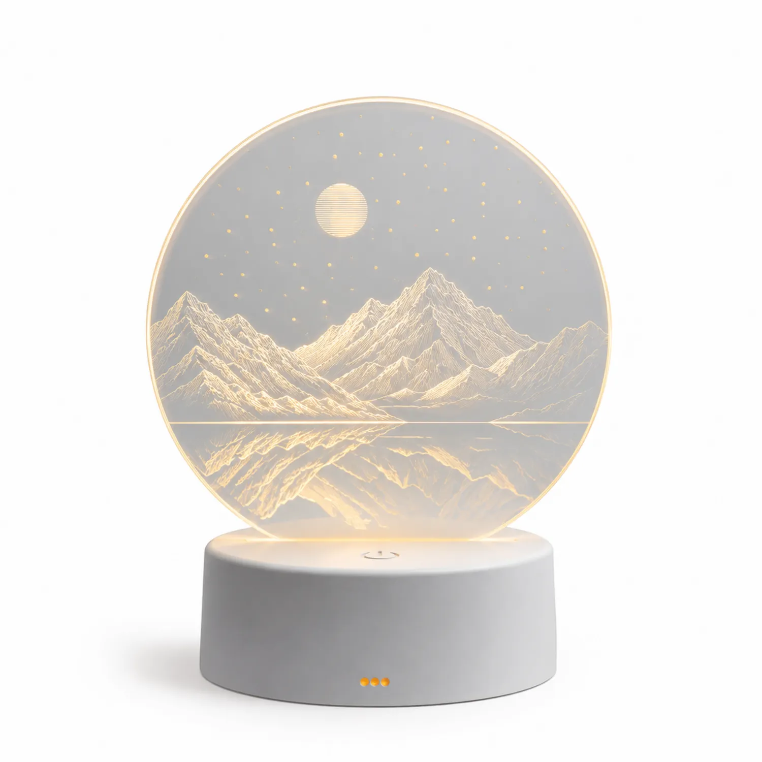Lampada LED Decorativa 3D Montagna con Luce Calda e Base Bianca