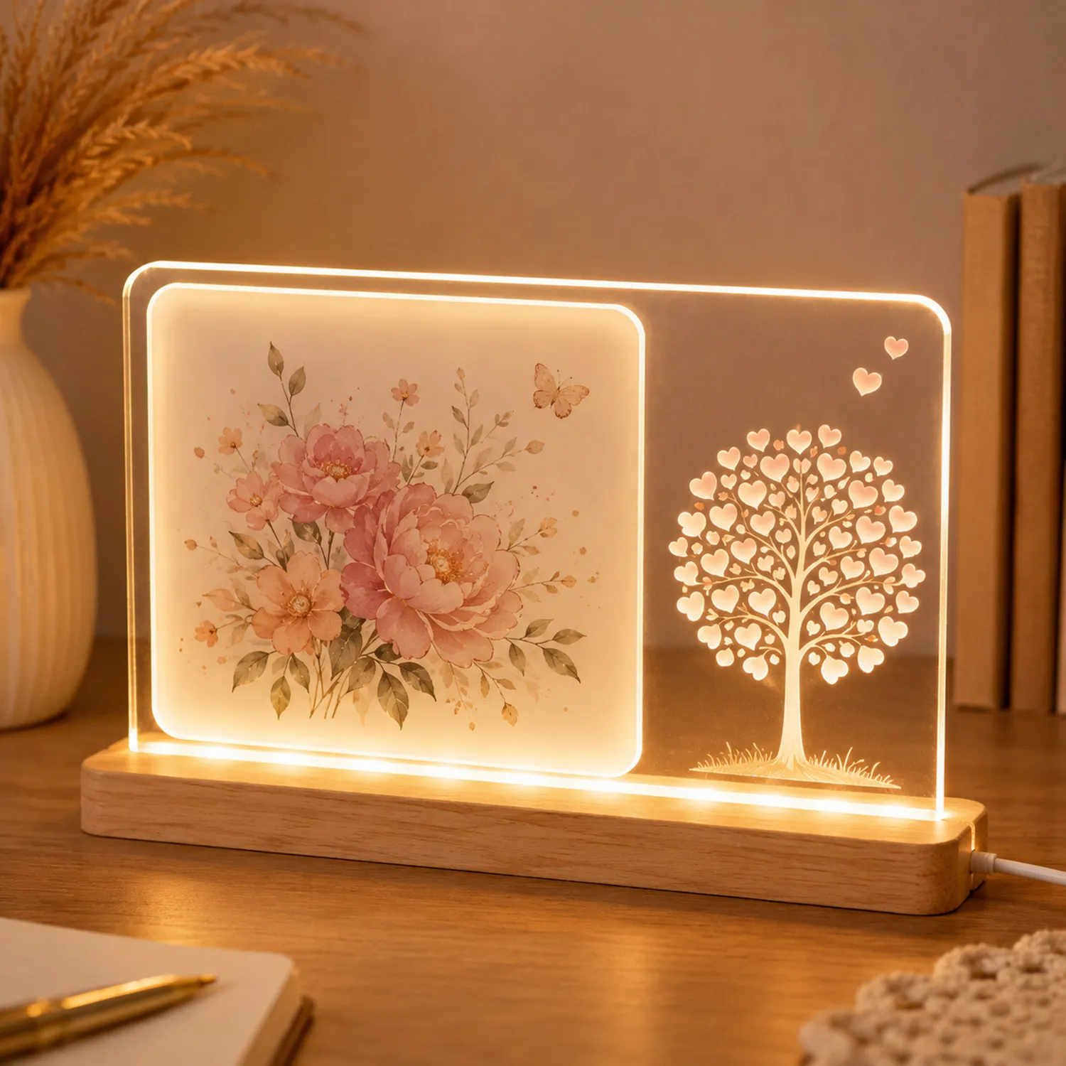 Lampada LED Decorativa con Motivi Floreali e Albero