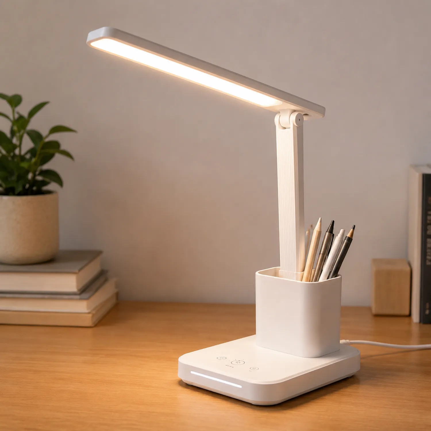 Lampada da Tavolo LED Bianca con Portapenne e Luce Regolabile