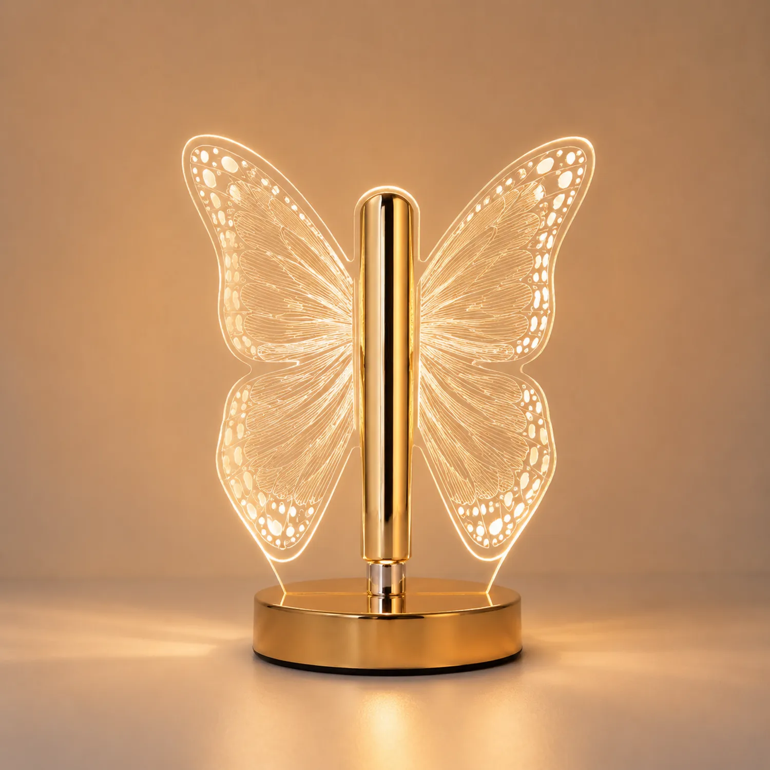 Lampada da tavolo LED a forma di farfalla con luce calda dorata