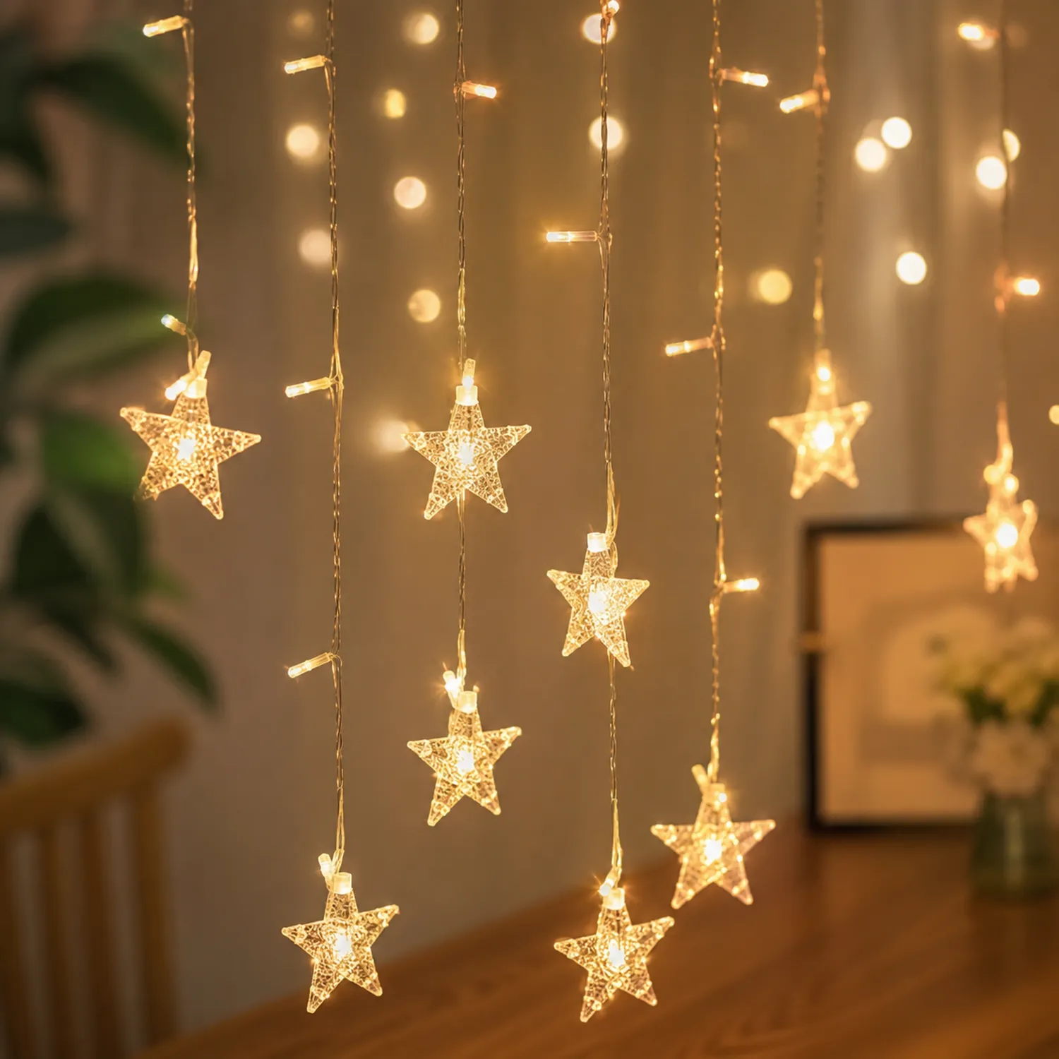 Tendina Luminosa a LED Stelle, Luce Bianca Calda, 3m