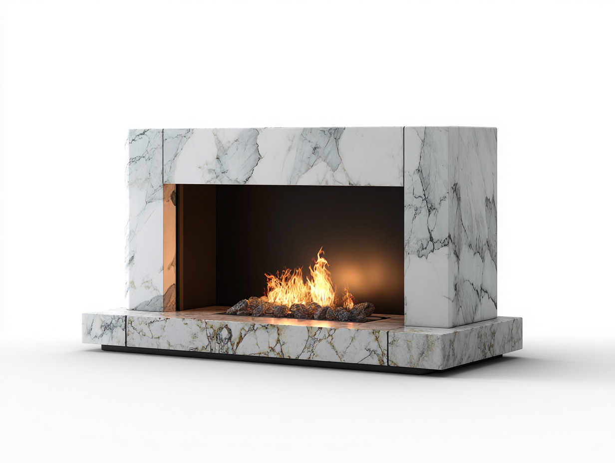 Kamin Steinoptik 168x42x98 cm - weiß-grau-schwarz - für Wohnzimmer - modernes Design mit offener Feuerzone-Pacoriabode