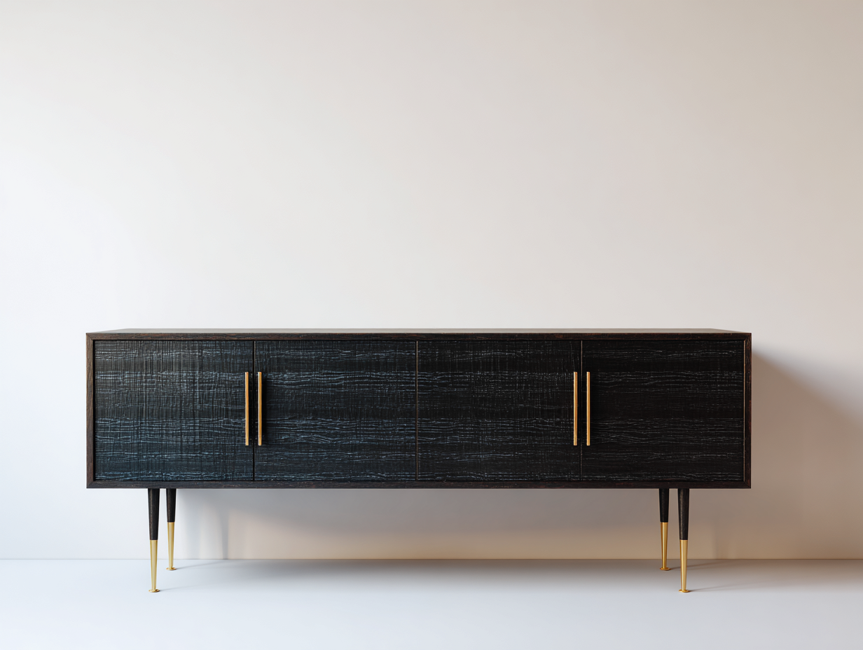 Dielenschränke aus Holz 180x42x78 cm - Schwarz-Gold - mit 4 Türen im modernen Design-Pacoriabode