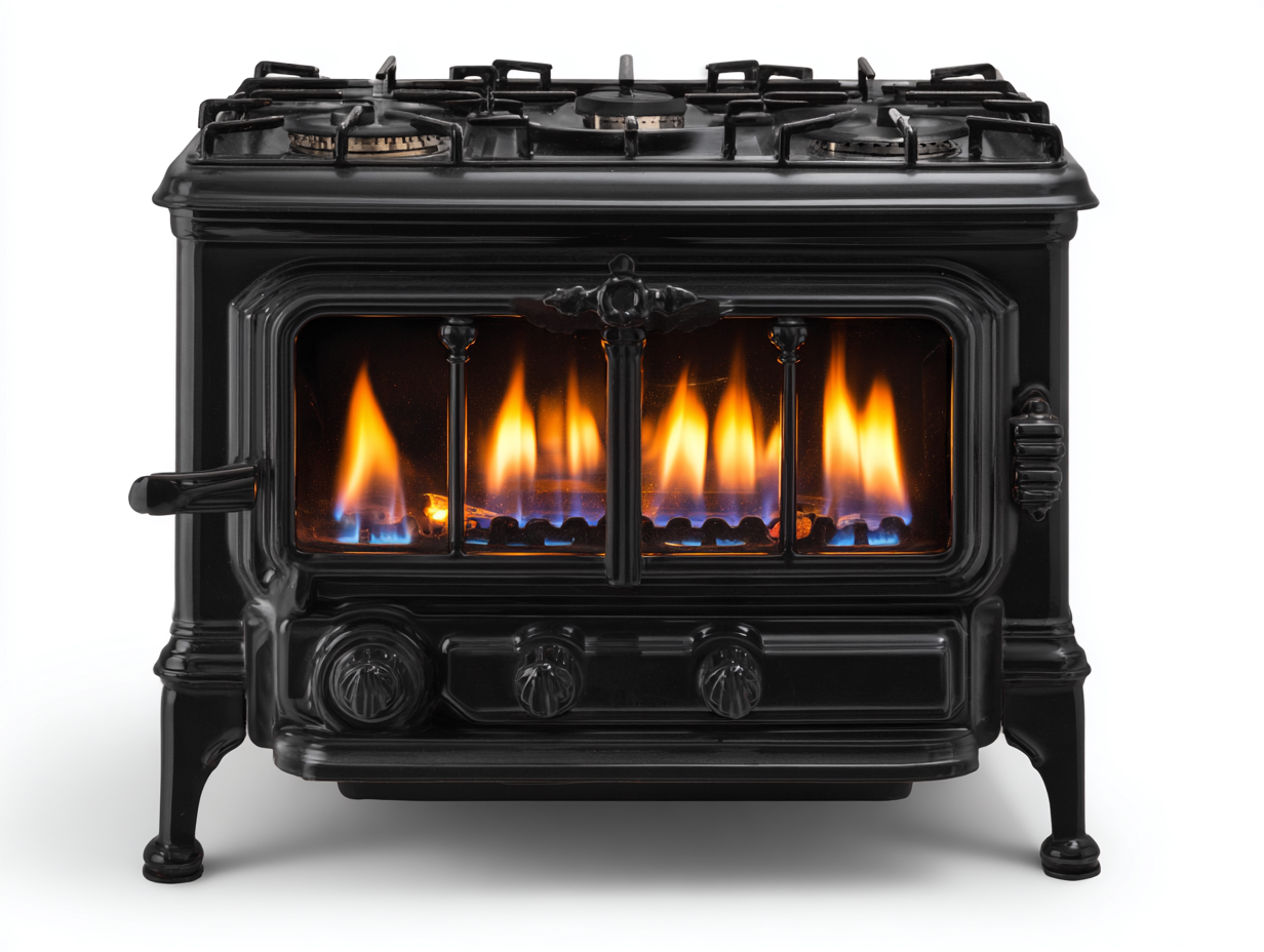Kamin aus Metall mit Kochfeld 68x52x78 cm schwarz für Wohnbereich - klassisches Design mit Sichtfenster-Pacoriabode