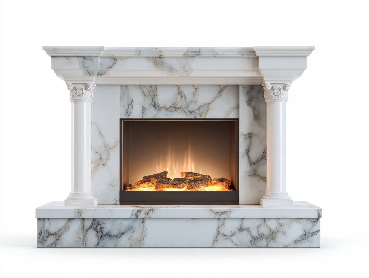 Kamin in Steinoptik 168x42x132 cm - Weiß-Grau - freistehend im klassischen Design-Pacoriabode