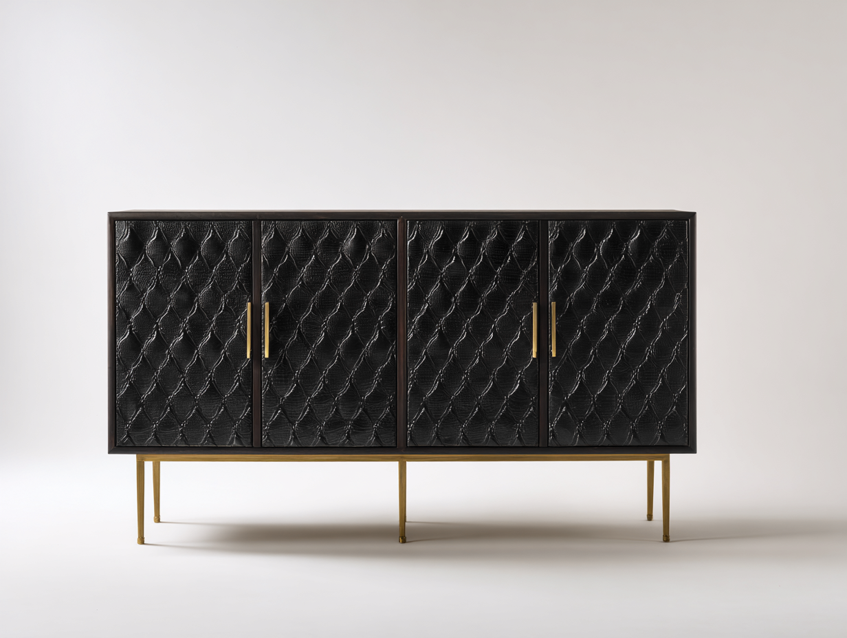 Dielenschränke aus Holz und Metall 160x40x85 cm schwarz-goldfarben für Flur und Wohnbereich - modernes Design mit 4 Türen-Pacoriabode
