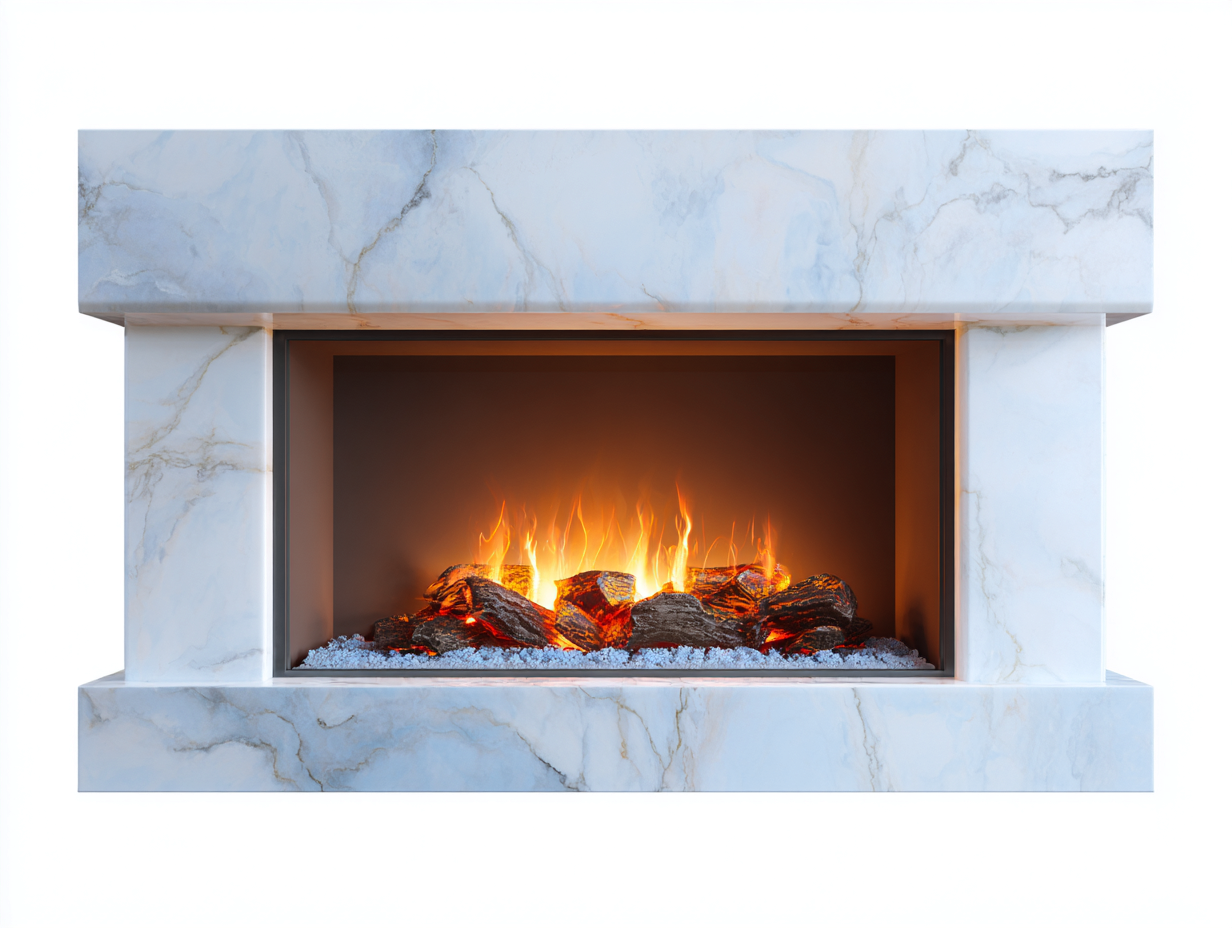 Kamin mit Steinoptik 150x35x90 cm - Weiß-Grau - Mit breitem Sichtfenster - Modernes Design-Pacoriabode