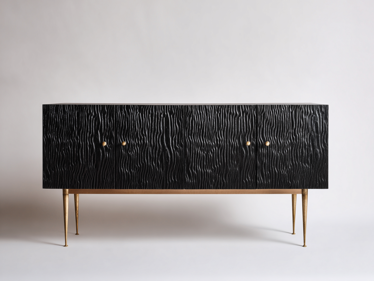 Dielenschränke aus Holz und Metall 170x42x82 cm schwarz-goldfarben für Flur und Wohnbereich - modernes Design mit 4 Türen-Pacoriabode