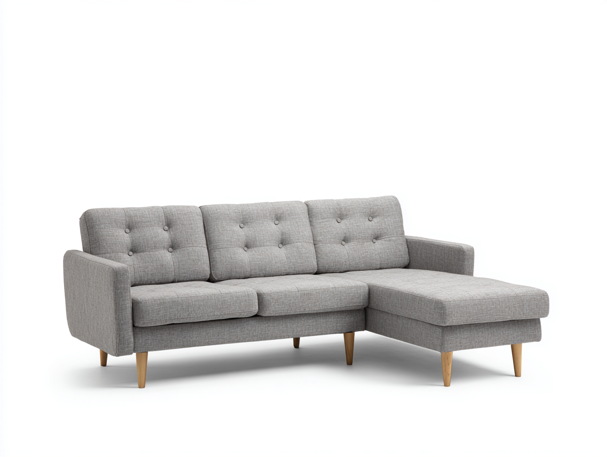 Ecksofa aus Stoff mit Holzbeinen 215x138x84 cm - Hellgrau-Naturholz - gepolstert im modernen Design-Pacoriabode