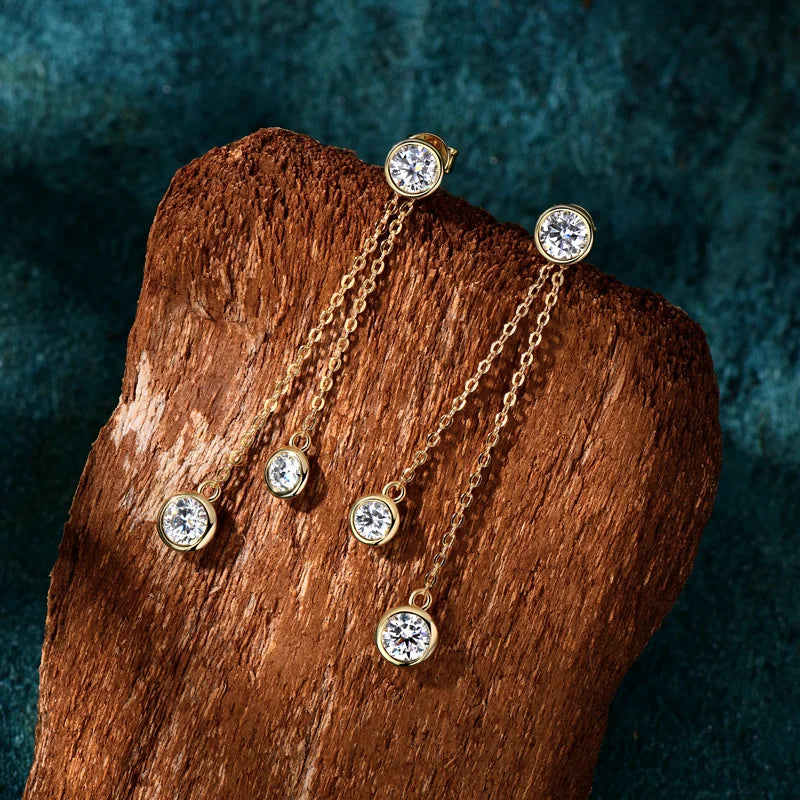 Anziw All Moissanite Drop Earrings Detachable Double Chain Hanging Stud Earring Silver-losil