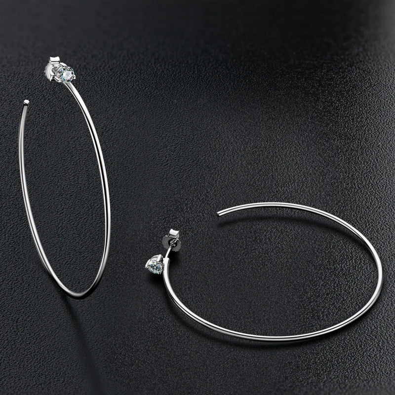 Anziw Korean 4.0mm Moissanite Large Big Hoop Earrings Silver 925 for Women-losil