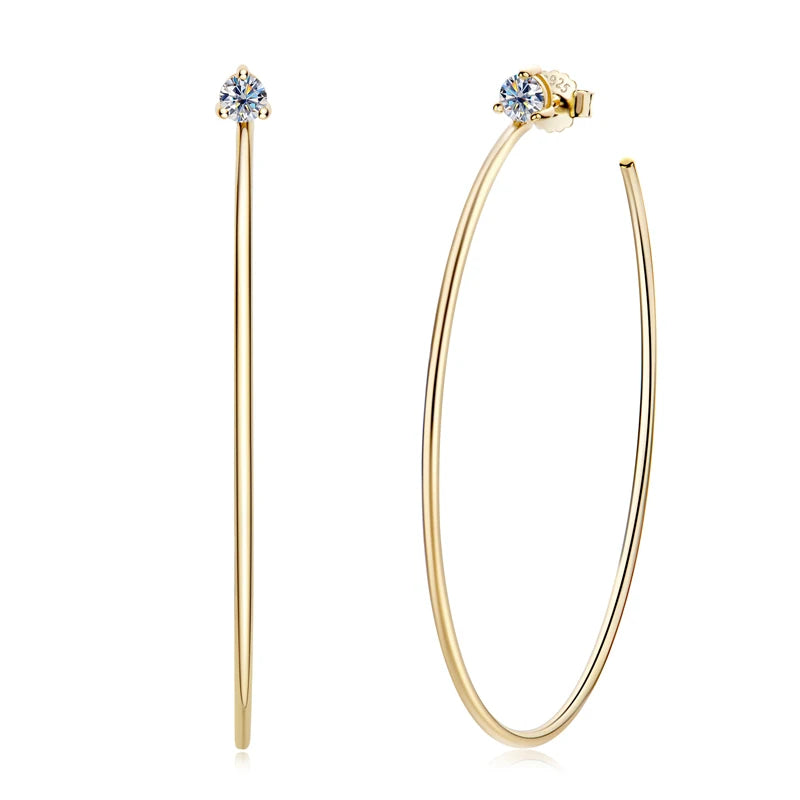 Anziw Korean 4.0mm Moissanite Large Big Hoop Earrings Silver 925 for Women-losil