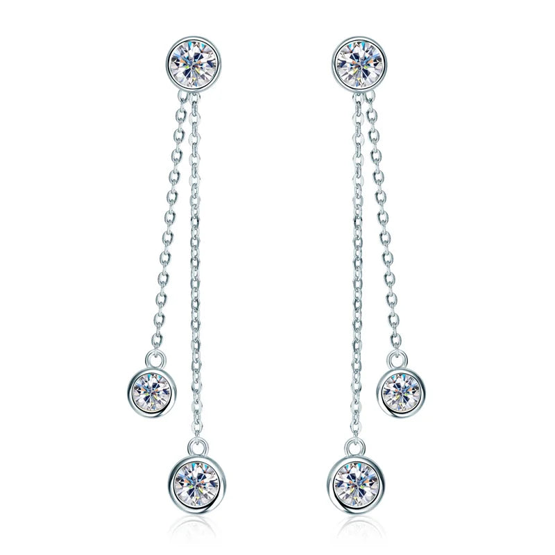 Anziw All Moissanite Drop Earrings Detachable Double Chain Hanging Stud Earring Silver-losil