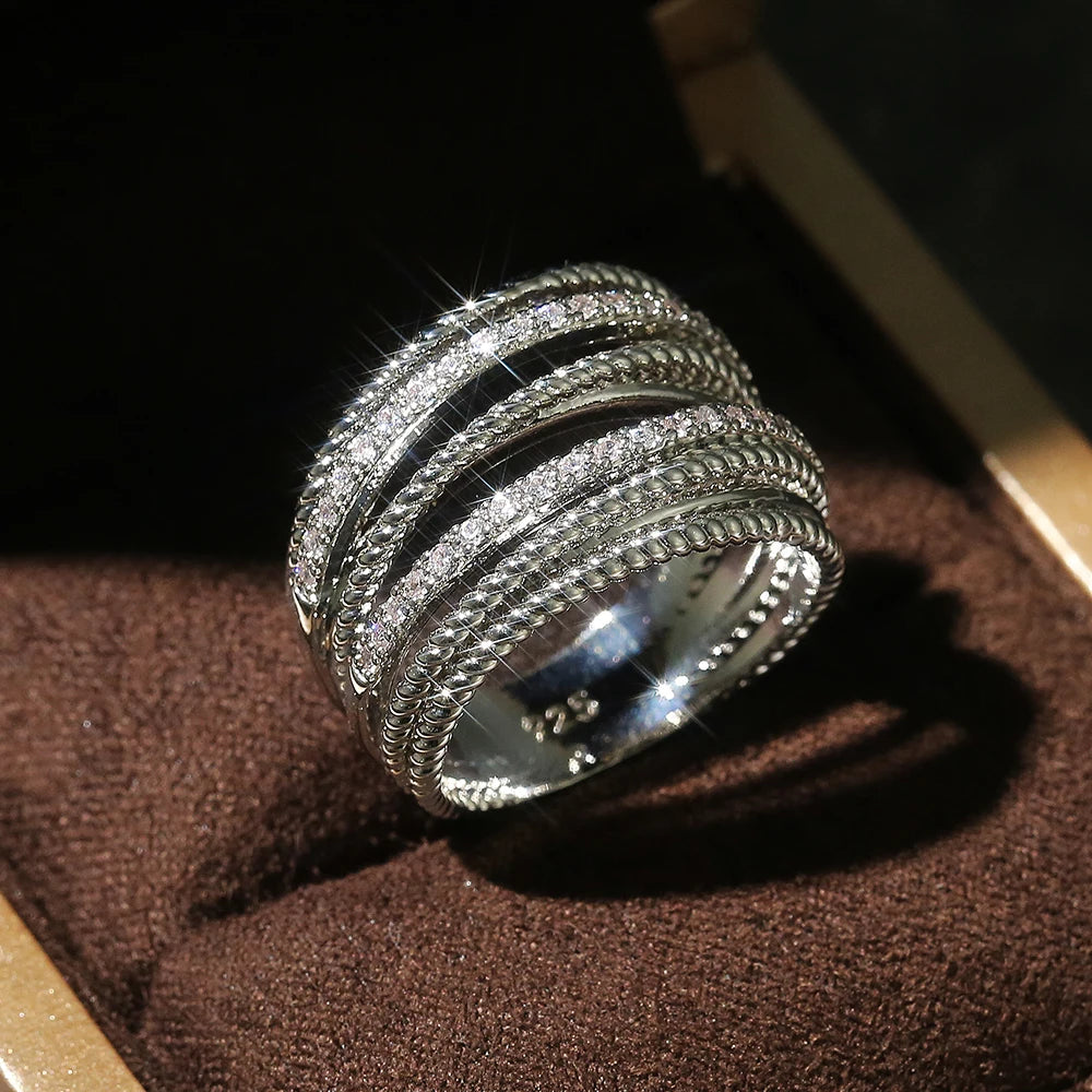 Huitan Luxury Cross Bridal Marriage Rings Special-interested Dazzling Crystal CZ Stone Simple-losil