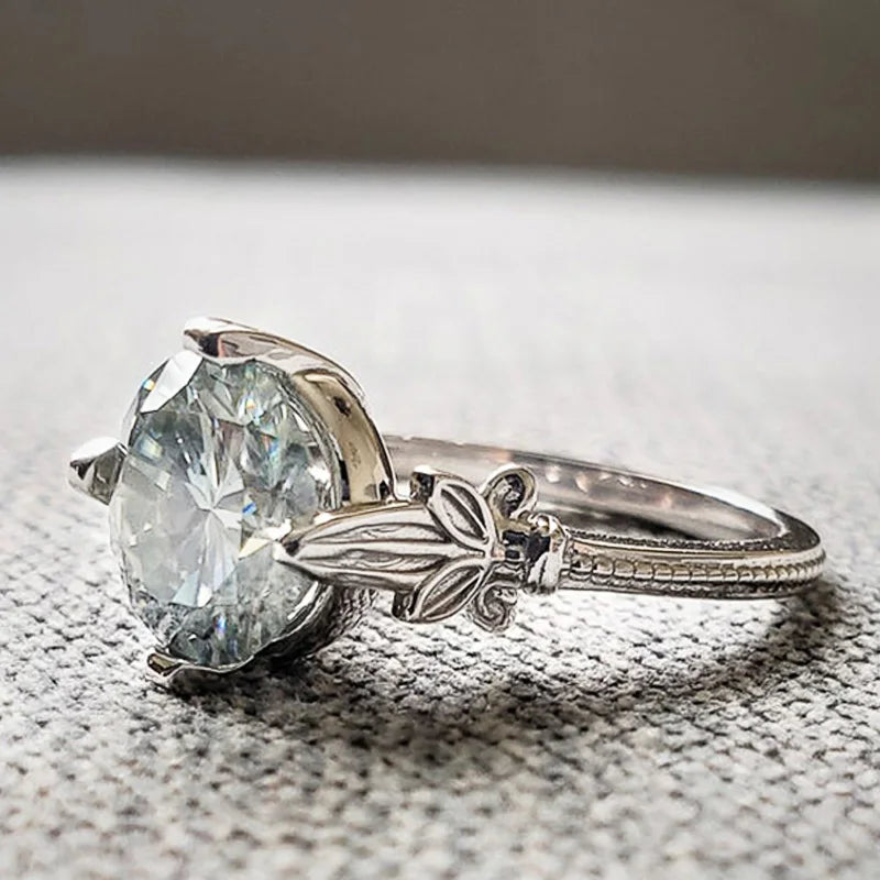 Huitan Simple Stylish Women Ring Round Cut Solitaire Sky Blue Flower Setting-losil