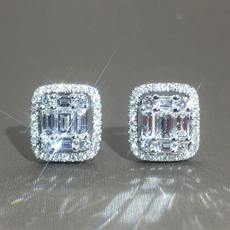 Huitan Geometric Shaped Cubic Zirconia Stud Earrings Women Daily Wear Wedding Party-losil