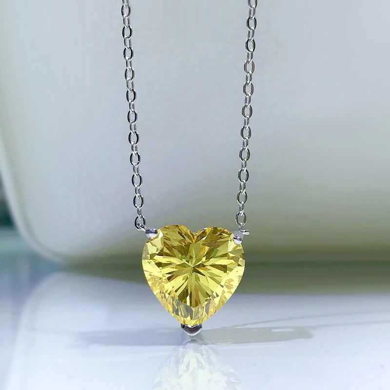 OEVAS 100% 925 Sterling Silver 12*12mm Heart High Carbon Diamond Pendant Necklace-losil