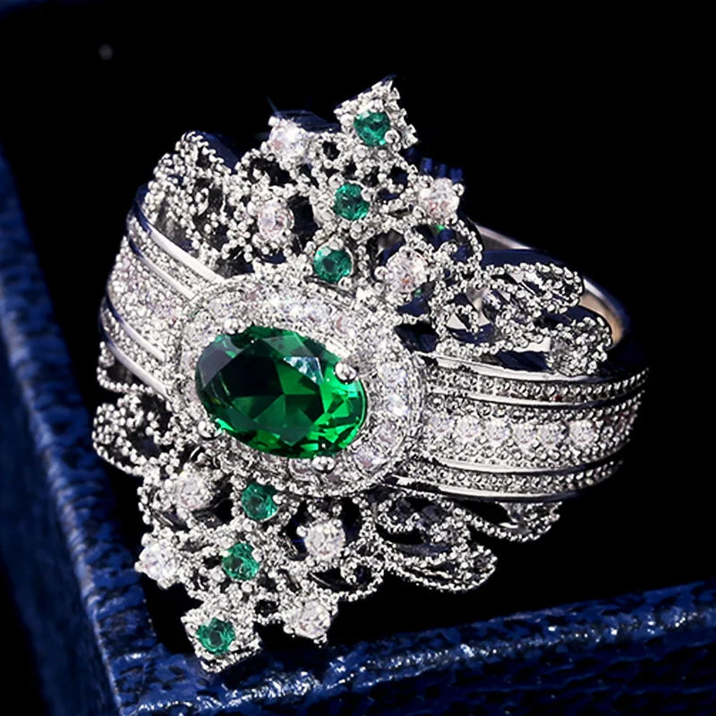 Huitan Ancient Egypt Luxury Crown Shaped Party Rings For Women Hyperbole Jewelry-losil