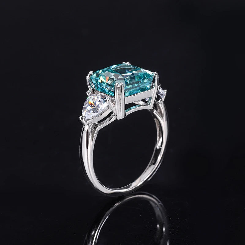 OEVAS 100% 925 Sterling Silver 10*10mm Mint Green High Carbon Diamond Rings-losil