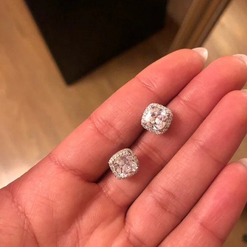 Huitan Classic Cushion Shape Stud Earrings with Brilliant Cubic Zirconia Stone Wedding-losil