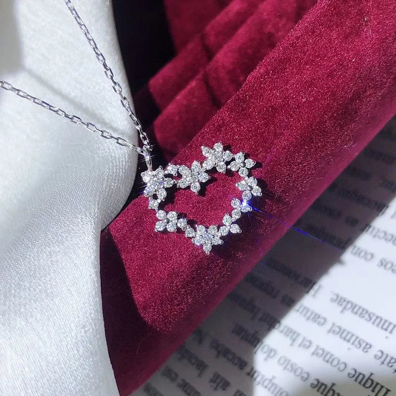 Huitan Creative Design Heart Pendant Necklace Silver Color Crystal Cubic Zircon Stone-losil