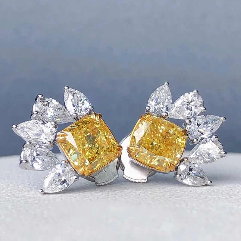 Huitan Fashion Small Fresh Stud Earrings for Women with Yellow/White Cubic Zirconia-losil