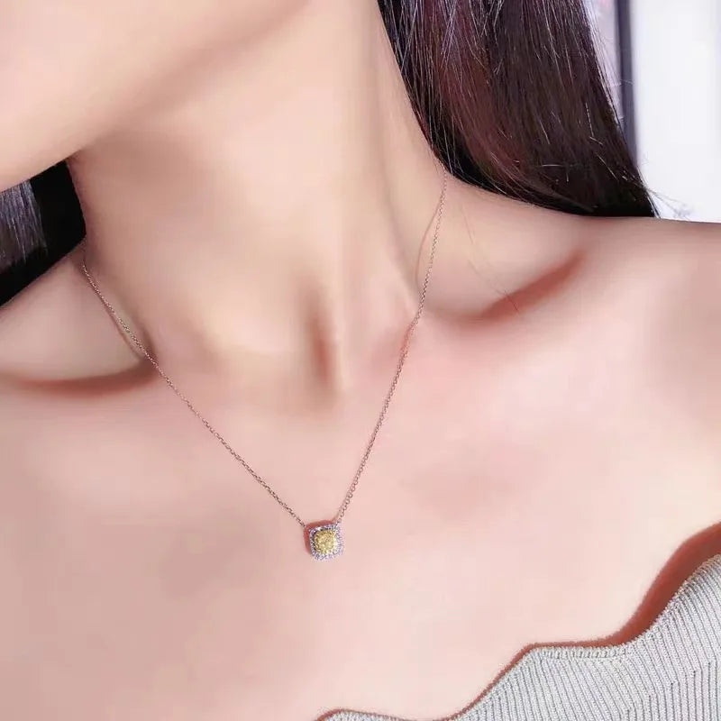 Huitan Female Luxury Fashion Pendant Necklace with Bright Yellow/White Cubic Zirconia Engagement-losil