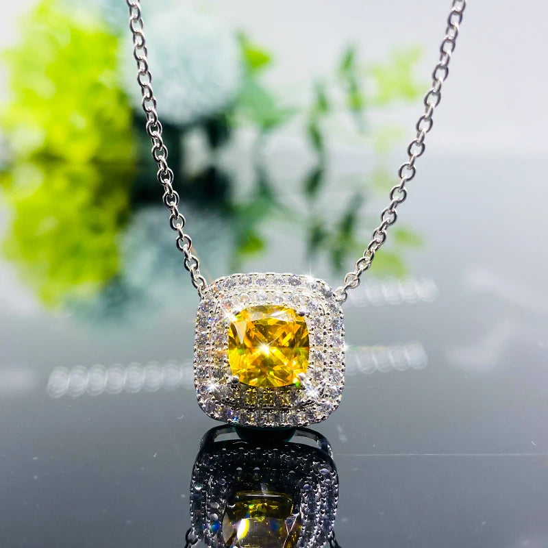 Huitan Female Luxury Fashion Pendant Necklace with Bright Yellow/White Cubic Zirconia Engagement-losil