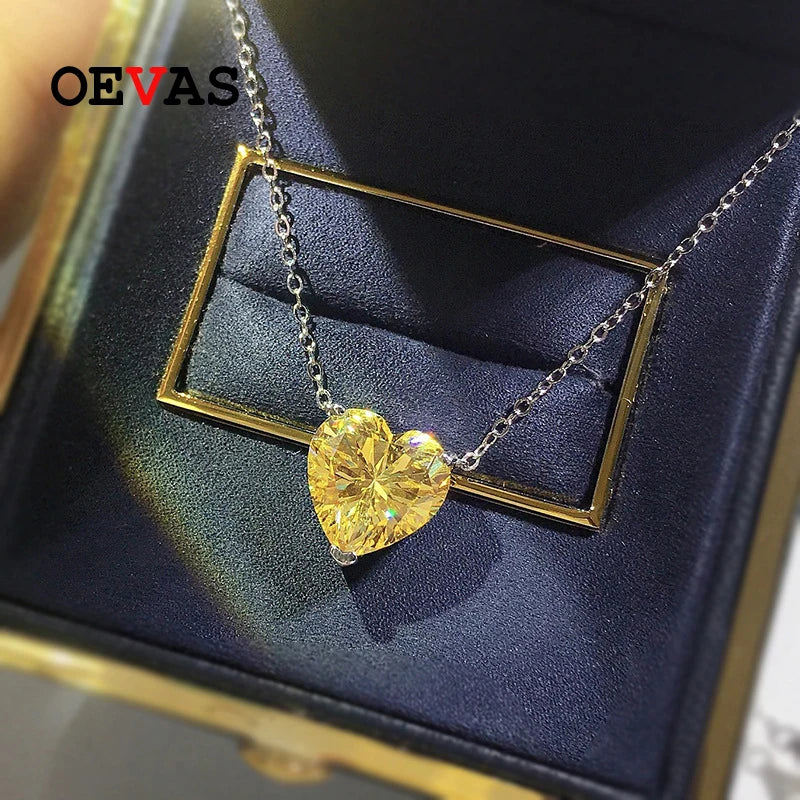 OEVAS 100% 925 Sterling Silver 12*12mm Heart High Carbon Diamond Pendant Necklace-losil