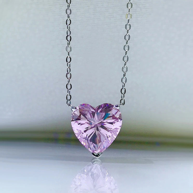 OEVAS 100% 925 Sterling Silver 12*12mm Heart High Carbon Diamond Pendant Necklace-losil