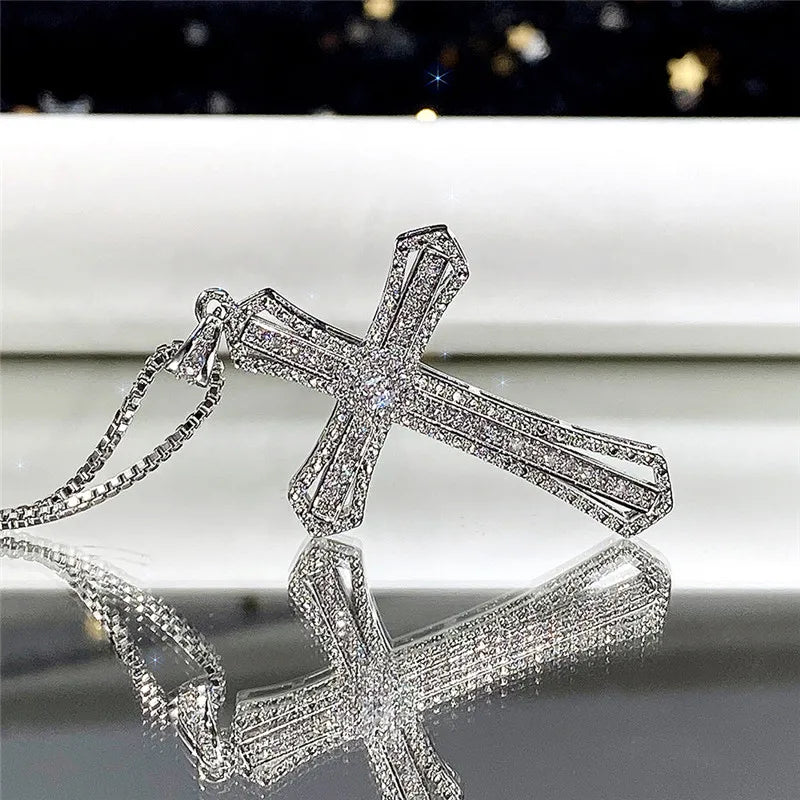 Huitan Hip Hop Cross Necklace for Women with Dazzling CZ Stone Luxury-losil