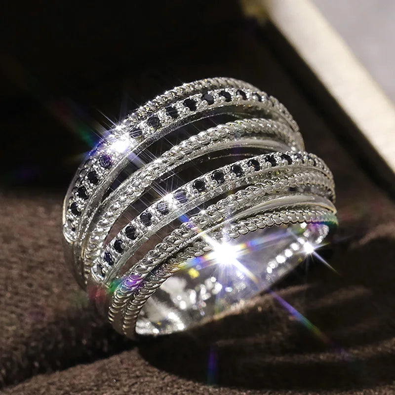 Huitan Luxury Cross Bridal Marriage Rings Special-interested Dazzling Crystal CZ Stone Simple-losil