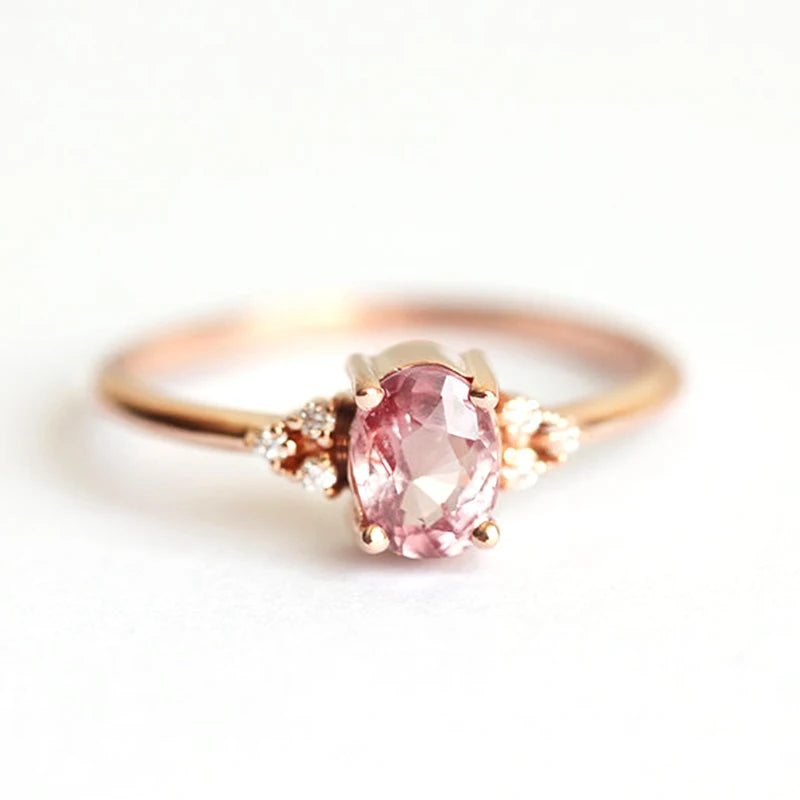 Huitan Romantic Pink AAA Cubic Zircon Stone Princess Rings With Rose Gold-losil