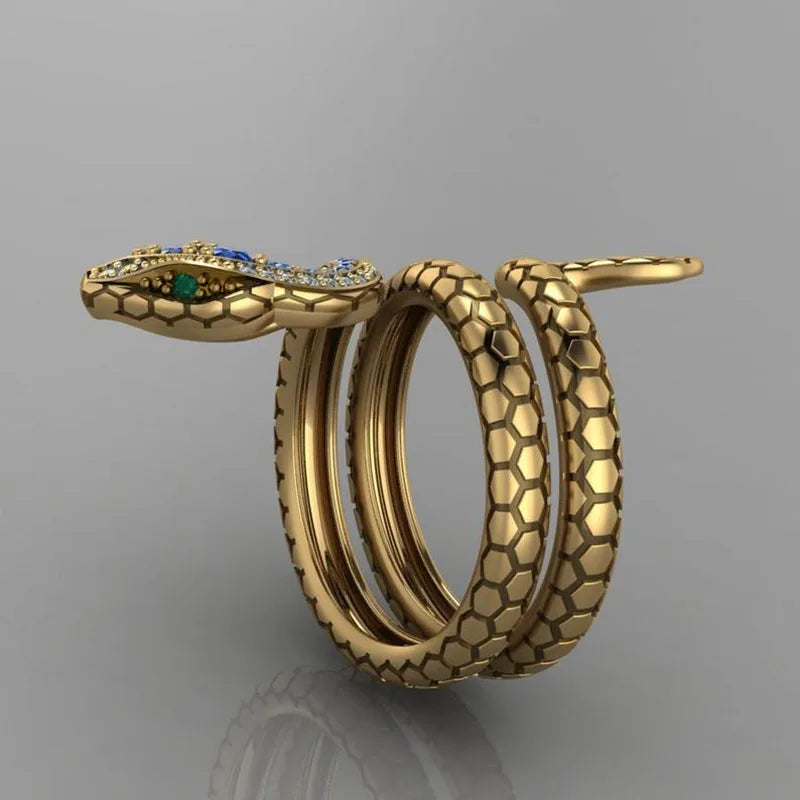 Huitan New Punk Coiled Snake Rings for Women Multicolor CZ Stones Dance-losil