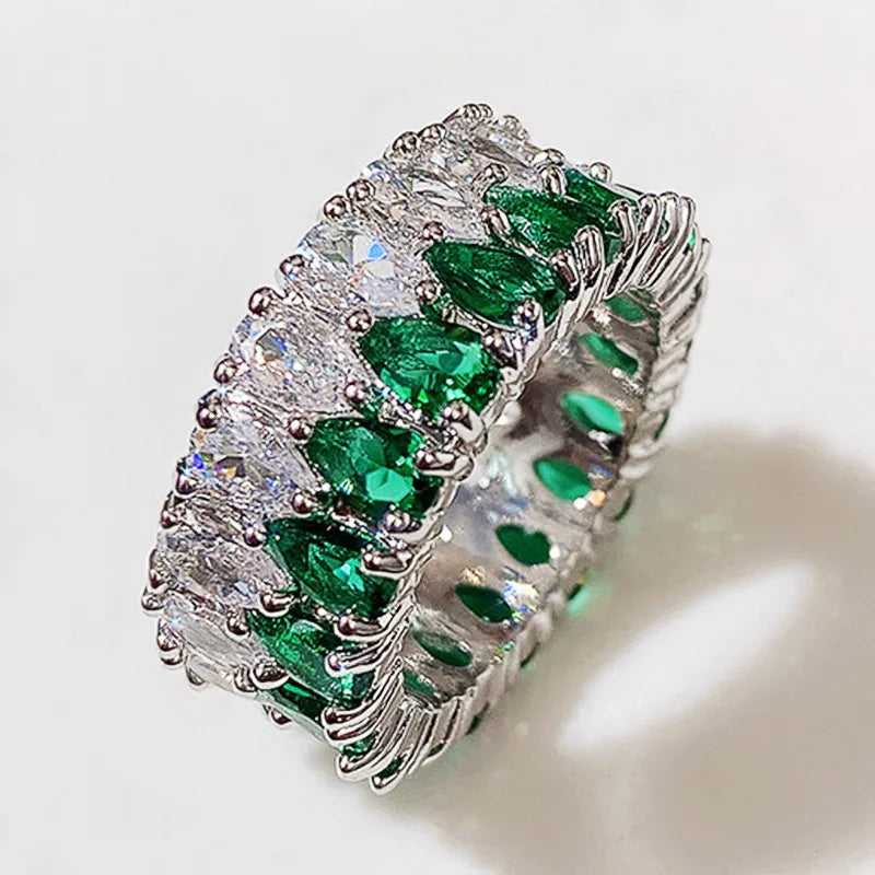 Huitan Fashion Eternity Promise Rings Women Colorful Cubic Zircon Stylish Female Accessories-losil