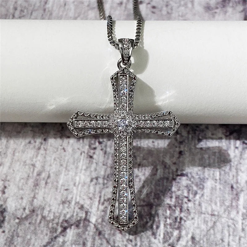 Huitan Hip Hop Cross Necklace for Women with Dazzling CZ Stone Luxury-losil