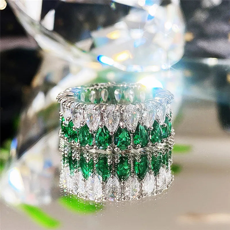 Huitan Fashion Eternity Promise Rings Women Colorful Cubic Zircon Stylish Female Accessories-losil