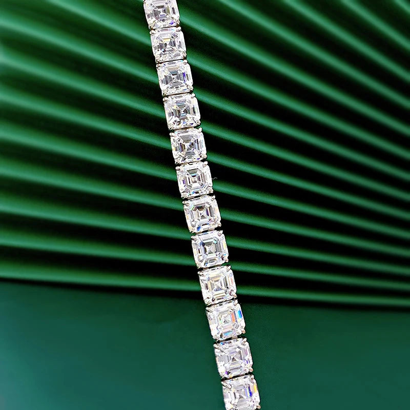 OEVAS 100% 925 Sterling Silver 7*7mm Square High Carbon Diamond Pagoda Bracelet-losil