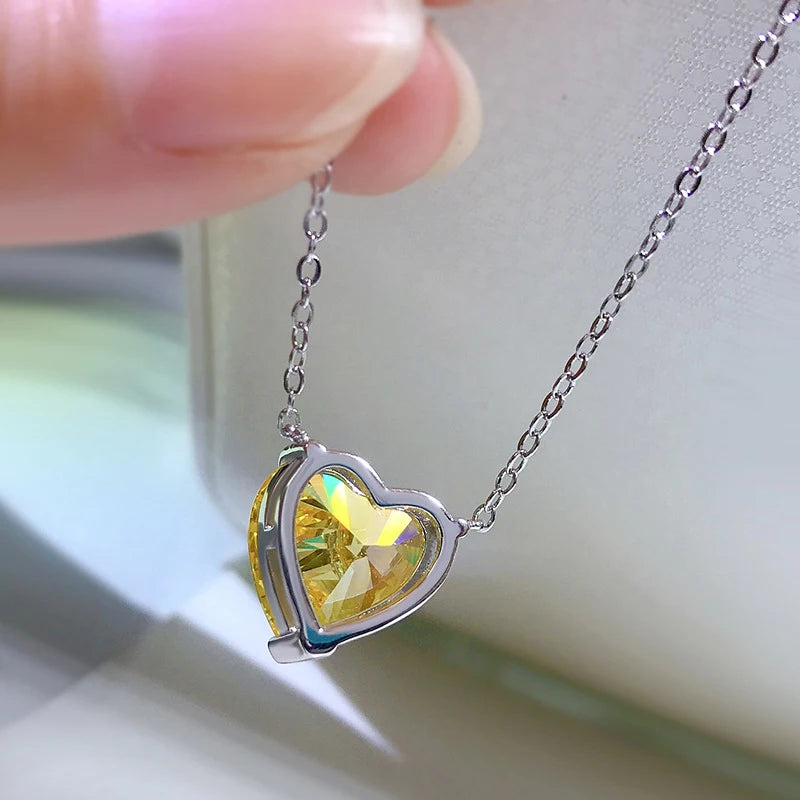 OEVAS 100% 925 Sterling Silver 12*12mm Heart High Carbon Diamond Pendant Necklace-losil