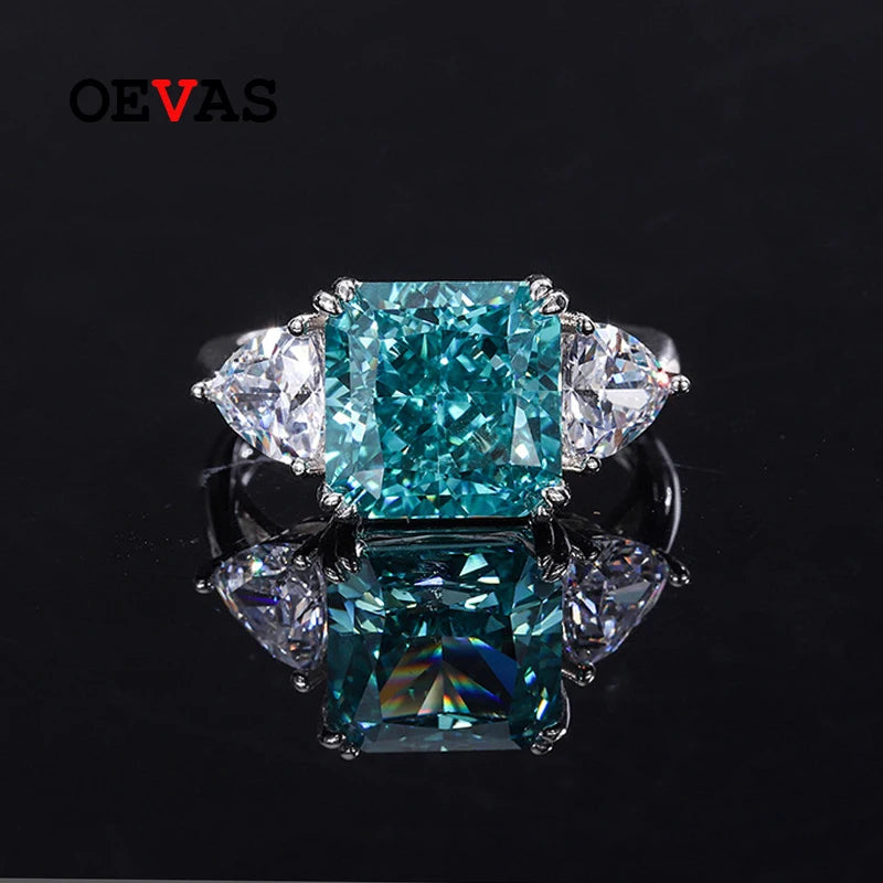 OEVAS 100% 925 Sterling Silver 10*10mm Mint Green High Carbon Diamond Rings-losil