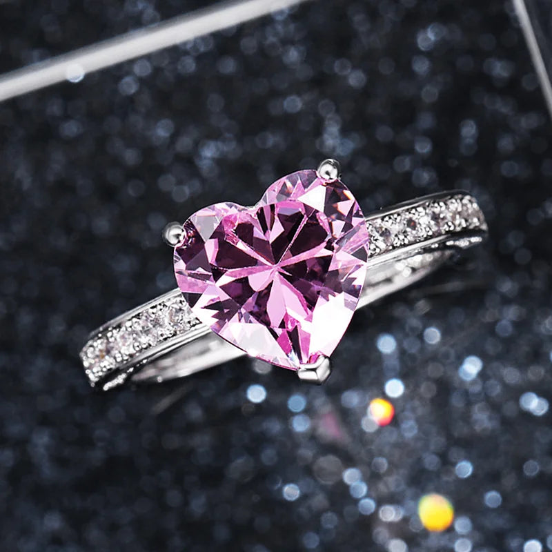 Huitan Luxury Solitaire Women Heart Engagement Rings AAA Pink Cubic Zirconia Proposal-losil