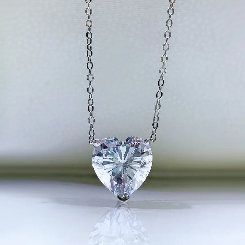 OEVAS 100% 925 Sterling Silver 12*12mm Heart High Carbon Diamond Pendant Necklace-losil