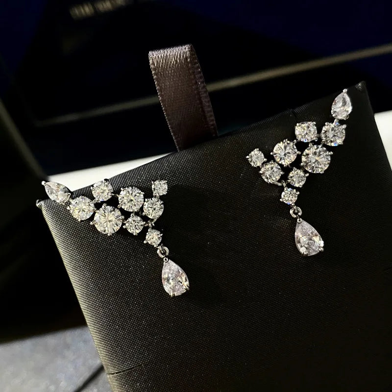 Huitan High-quality Silver Color Dangle Earrings for Women Aesthetic Wedding Accessories Lady's-losil