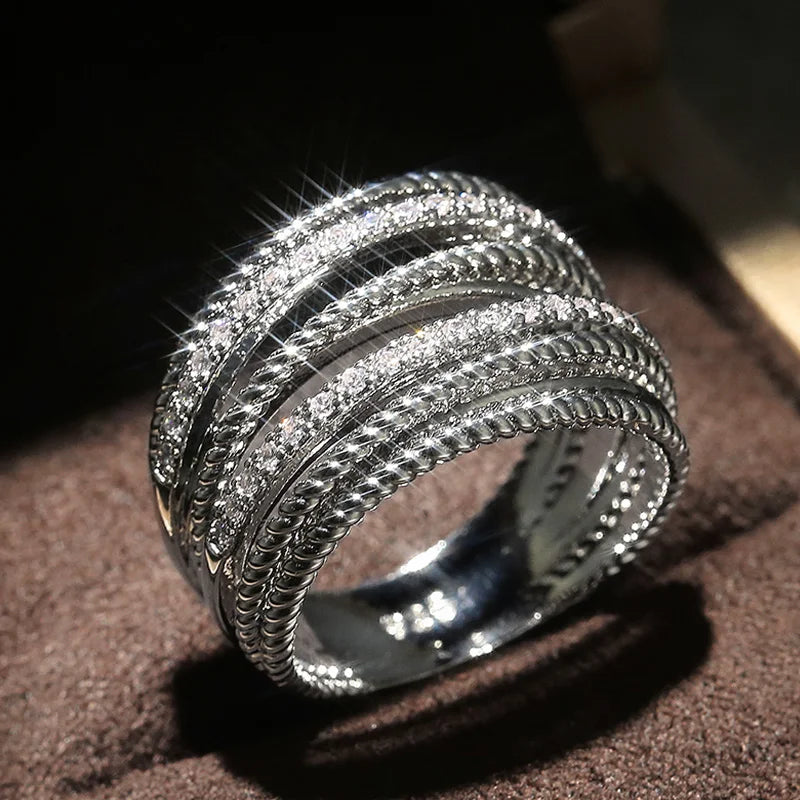 Huitan Luxury Cross Bridal Marriage Rings Special-interested Dazzling Crystal CZ Stone Simple-losil