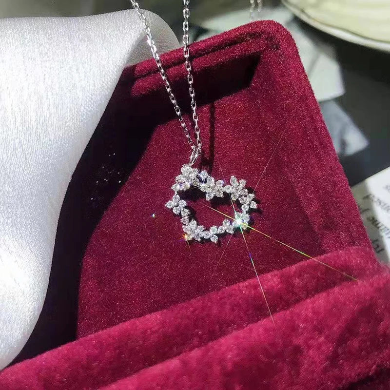 Huitan Creative Design Heart Pendant Necklace Silver Color Crystal Cubic Zircon Stone-losil